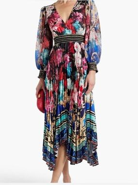 dusty blue midi dress with sleeves Elegant Midi Length Long Lantern Sleeves Chiffon Wedding Guest Dresses
